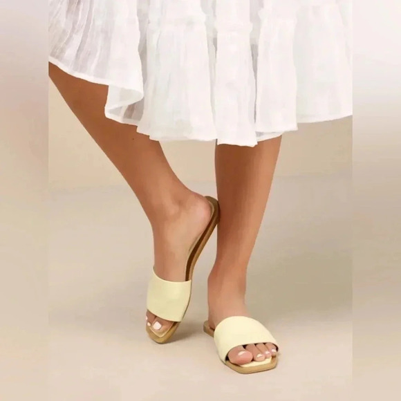 Lulus Brenner Green Tea Flat Square Toe Slide Sandals - Picture 5 of 6